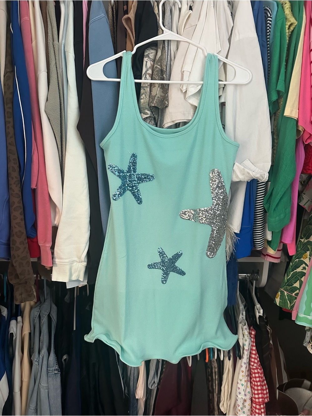 Mint Sequin Starfish Swim Dress